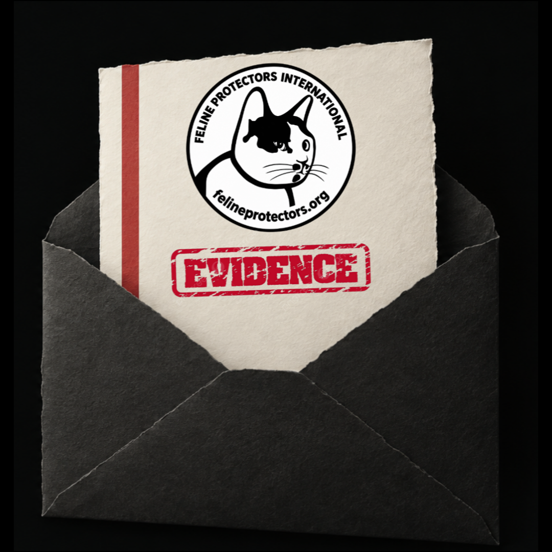 Feline Protectors International evidence file in an envelope